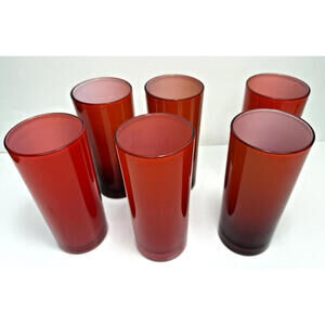 Art Glass Ruby Red Clear Bottom Drinking Glasses Tumblers Set 6 Studio Crafted